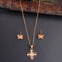 Js Fashion Stylish Rose Gold Finish Austrian Stone Chain Pendant Set