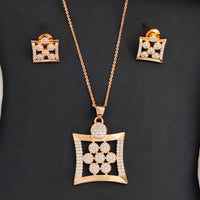 Js Fashion Stylish Rose Gold Finish Austrian Stone Chain Pendant Set