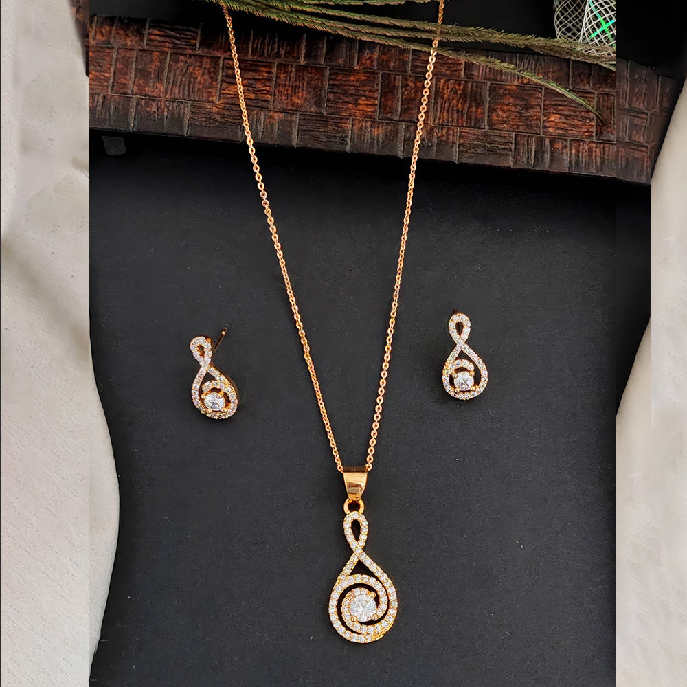 Js Fashion Rose Gold Stylish Austrian Stone Chain Pendant Set