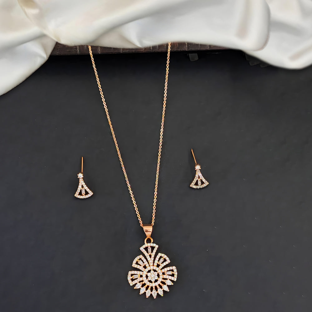 Js Fashion Stylish Rose Gold Finish Austrian Stone Chain Pendant Set