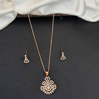Js Fashion Stylish Rose Gold Finish Austrian Stone Chain Pendant Set