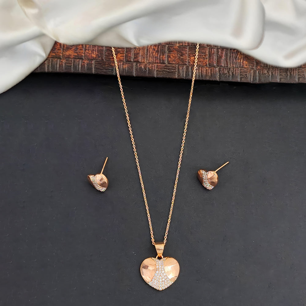 Js Fashion Stylish Rose Gold Finish Austrain Stone Chain Pendant Set