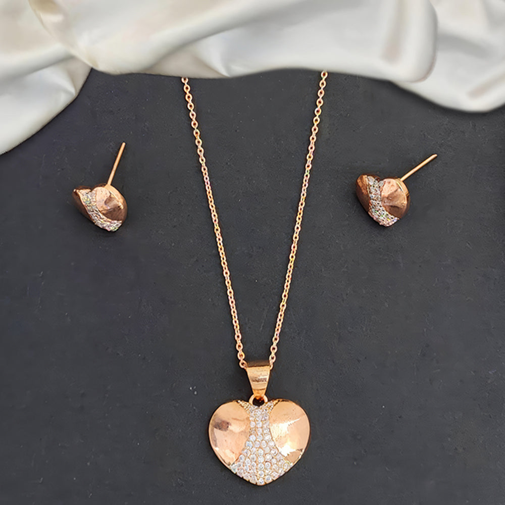 Js Fashion Stylish Rose Gold Finish Austrain Stone Chain Pendant Set