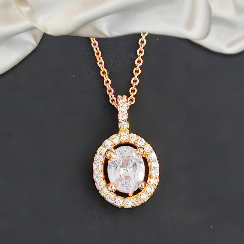 Js Fashion Stylish Rose Gold Finish Crystal Stone Chain Pendant Set