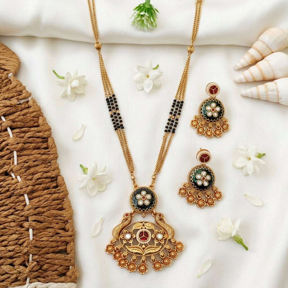 Js Fashion  Peacock Designer Rajwadi Polish Fancy Style Pendant Set