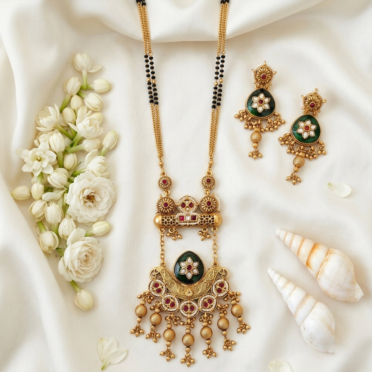 Js Fashion  Heritage Rajwadi Polish Full Stone Party Wear Pendant SetSet