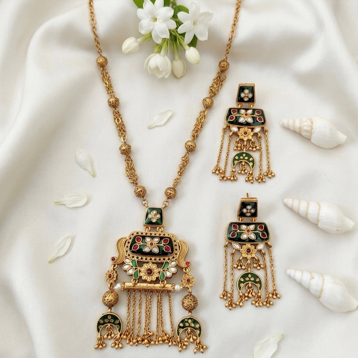 Js Fashion  Designer Rajwadi Polish Fancy Full Stone Party Wear Pendant Set