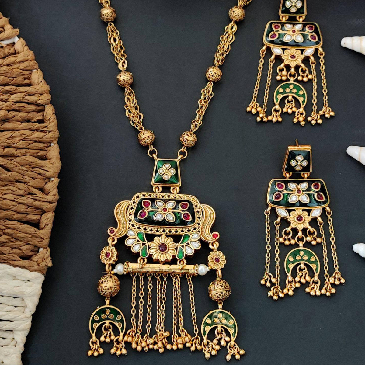 Js Fashion  Designer Rajwadi Polish Fancy Full Stone Party Wear Pendant Set