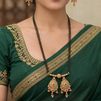 Js Fashion  Black Beaded Mangalsutra with Intricate Round Pendant