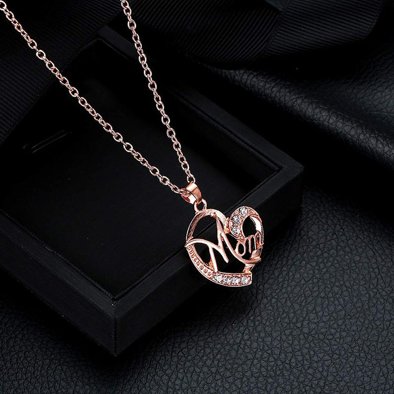 Darshana Jewels Rose Gold Plated Dual Heart Pendant For Mom With Crystal Stone