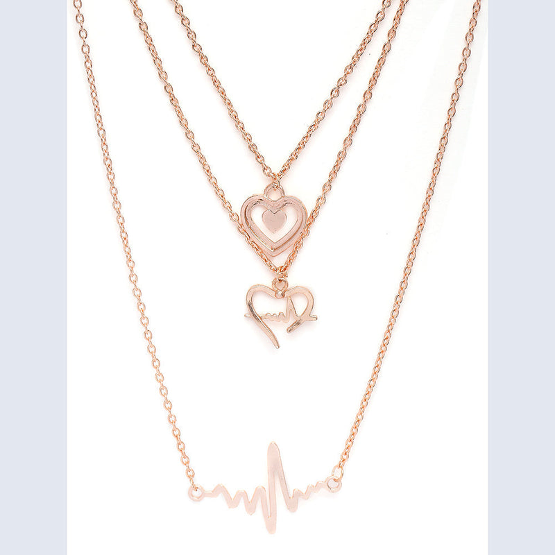 Darshana Jewels Rose Gold Plated Stylish Fashionable Multilayer Chain Charm Pendants Necklace