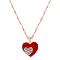Mahi Rose Gold Plated Red Meenakari Work and Crystals Dual Heart Necklace Pendant for Women (PS1101865ZRed)