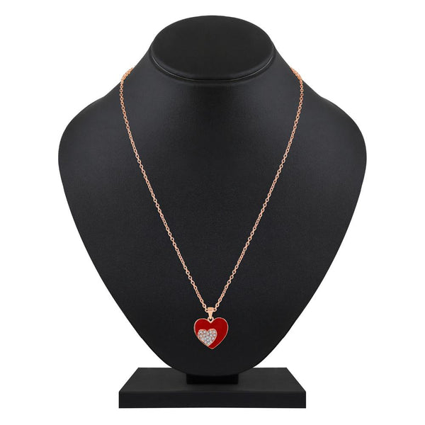 Mahi Rose Gold Plated Red Meenakari Work and Crystals Dual Heart Necklace Pendant for Women (PS1101865ZRed)
