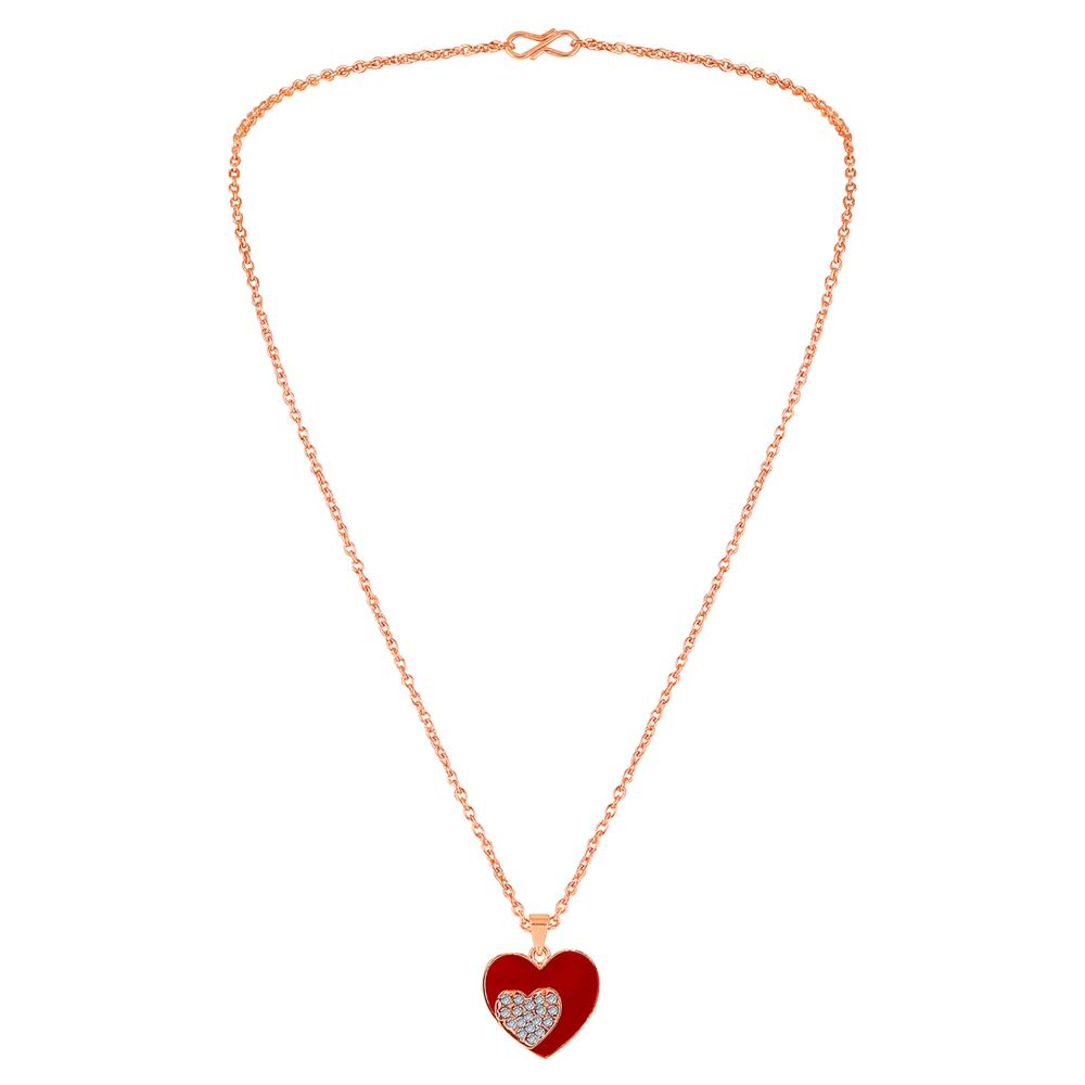 Mahi Rose Gold Plated Red Meenakari Work and Crystals Dual Heart Necklace Pendant for Women (PS1101865ZRed)