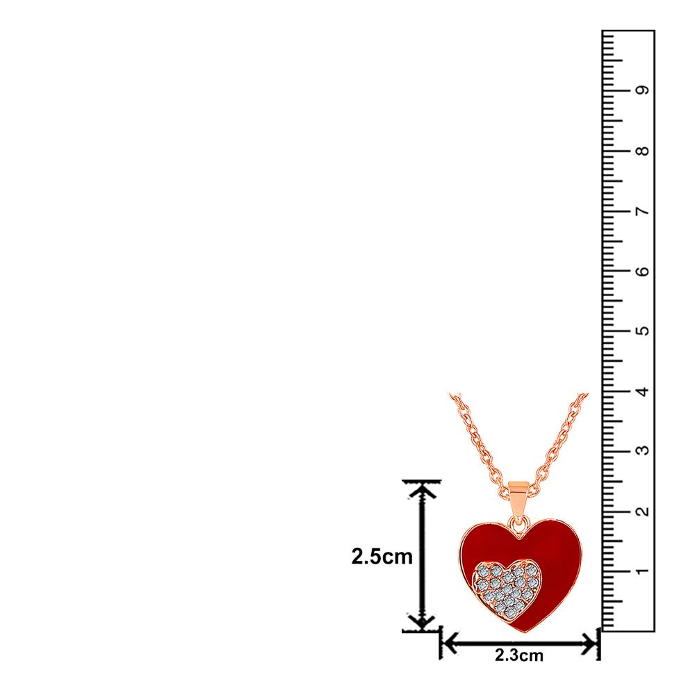 Mahi Rose Gold Plated Red Meenakari Work and Crystals Dual Heart Necklace Pendant for Women (PS1101865ZRed)
