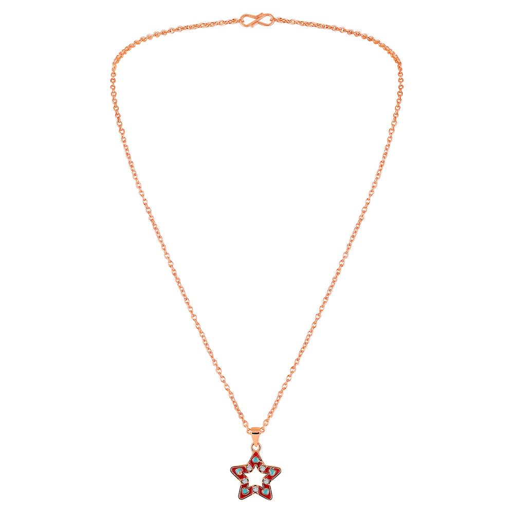 Mahi Rose Gold Plated Red Meenakari Work and Crystals Star Necklace Pendant for Women (PS1101867ZRed)