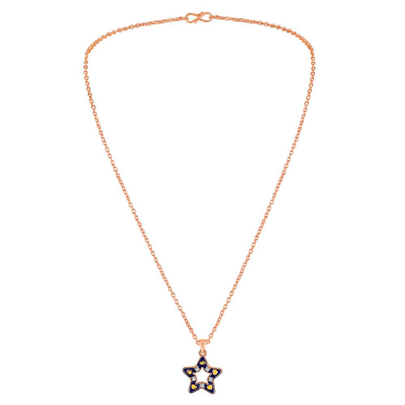 Mahi Rose Gold Plated Navy Blue & Yellow Meenakari Work and Crystals Star Necklace Pendant for Women (PS1101868ZNBlu)