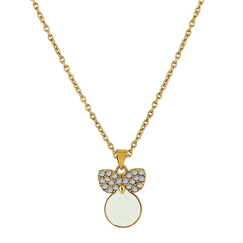 Mahi Gold Plated White Meenakari Work and Crystals Cute Necklace Pendant for Women (PS1101871GWhi)