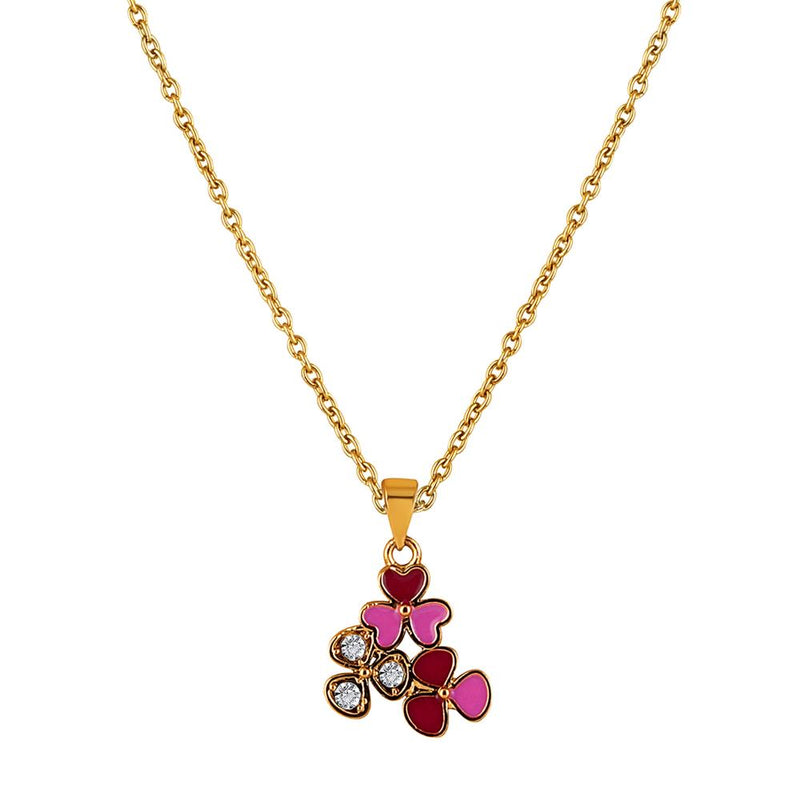 Mahi Gold Plated Red and Pink Meenakari Work and Crystals Floral Necklace Pendant for Women (PS1101872GRedPin)