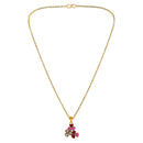 Mahi Gold Plated Red and Pink Meenakari Work and Crystals Floral Necklace Pendant for Women (PS1101872GRedPin)