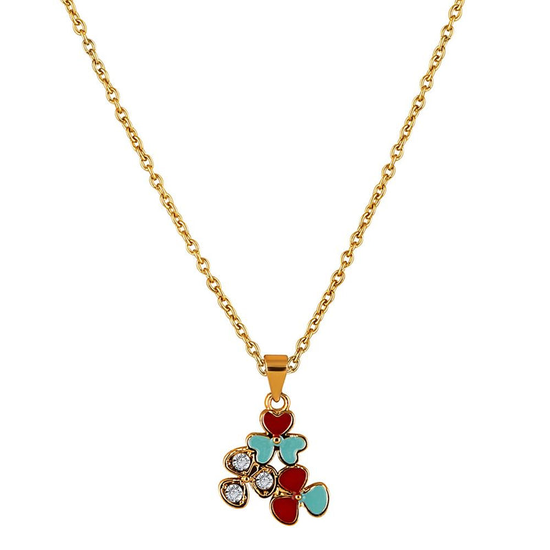 Mahi Gold Plated Red and Blue Meenakari Work and Crystals Floral Necklace Pendant for Women (PS1101873GRedBlu)
