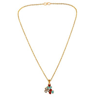 Mahi Gold Plated Red and Blue Meenakari Work and Crystals Floral Necklace Pendant for Women (PS1101873GRedBlu)