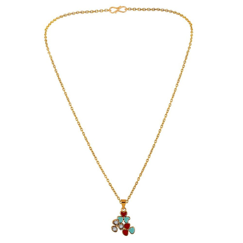 Mahi Gold Plated Red and Blue Meenakari Work and Crystals Floral Necklace Pendant for Women (PS1101873GRedBlu)