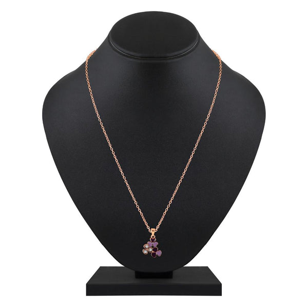 Mahi Rose Gold Plated Purple Meenakari Work and Crystals Floral Necklace Pendant for Women (PS1101874ZPur)