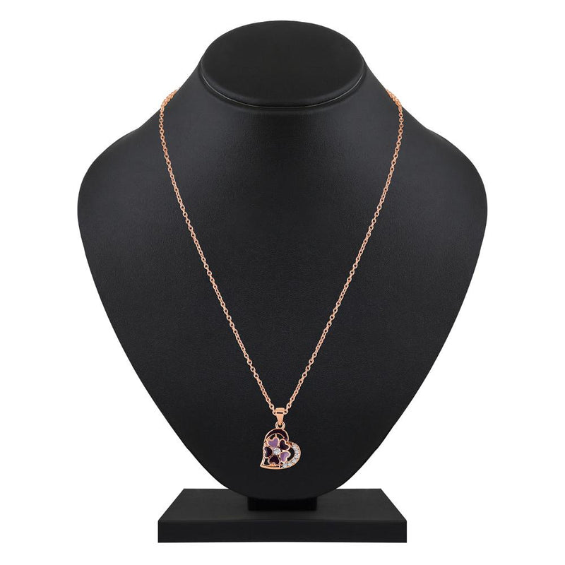 Mahi Rose Gold Plated Purple Meenakari Work and Crystals Floral Heart Necklace Pendant for Women (PS1101875ZPur)