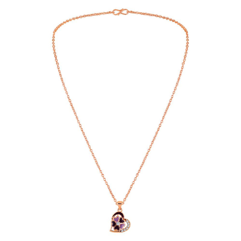 Mahi Rose Gold Plated Purple Meenakari Work and Crystals Floral Heart Necklace Pendant for Women (PS1101875ZPur)
