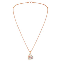 Mahi Rose Gold Plated Pink and Green Meenakari Work and Crystals Floral Heart Necklace Pendant for Women (PS1101876ZPinGre)