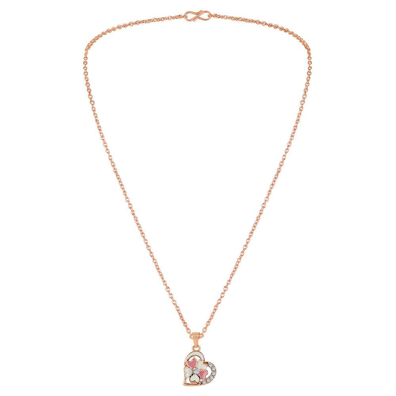 Mahi Rose Gold Plated Pink and Green Meenakari Work and Crystals Floral Heart Necklace Pendant for Women (PS1101876ZPinGre)