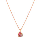 Mahi Rose Gold Plated Red and Pink Meenakari Work and Crystals Floral Heart Necklace Pendant for Women (PS1101877ZRedPin)
