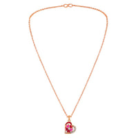 Mahi Rose Gold Plated Red and Pink Meenakari Work and Crystals Floral Heart Necklace Pendant for Women (PS1101877ZRedPin)