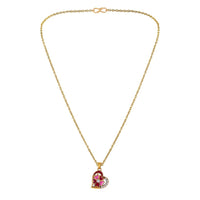 Mahi Gold Plated Pink and Maroon Meenakari Work and Crystals Floral Heart Necklace Pendant for Women (PS1101878GPinMar)