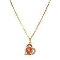 Mahi Gold Plated Orange Meenakari Work and Crystals Floral Heart Necklace Pendant for Women (PS1101879GOrg)