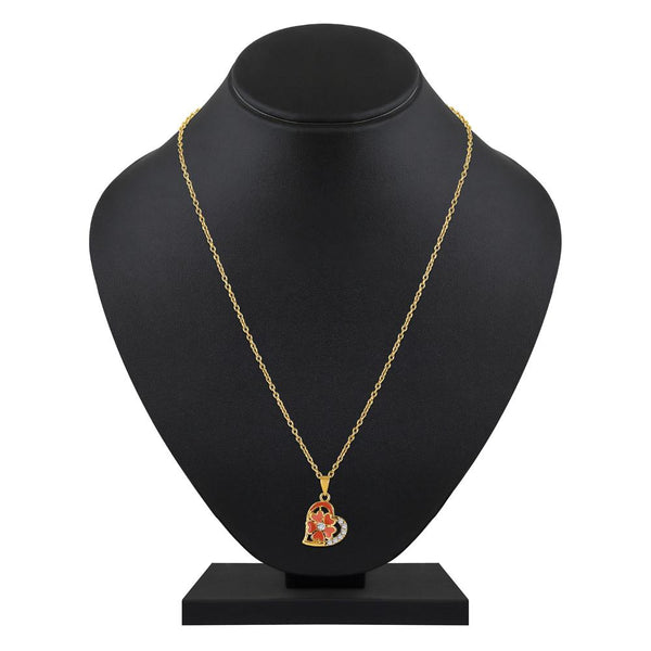Mahi Gold Plated Orange Meenakari Work and Crystals Floral Heart Necklace Pendant for Women (PS1101879GOrg)