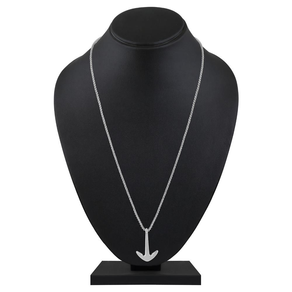 Mahi Rhodium Plated Unisex Ship Anchor Necklace Pendant with Box Chain (PS1101880R)