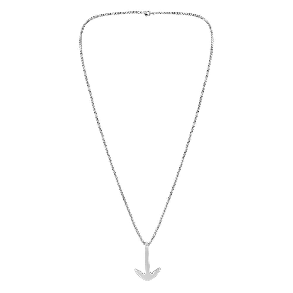 Mahi Rhodium Plated Unisex Ship Anchor Necklace Pendant with Box Chain (PS1101880R)