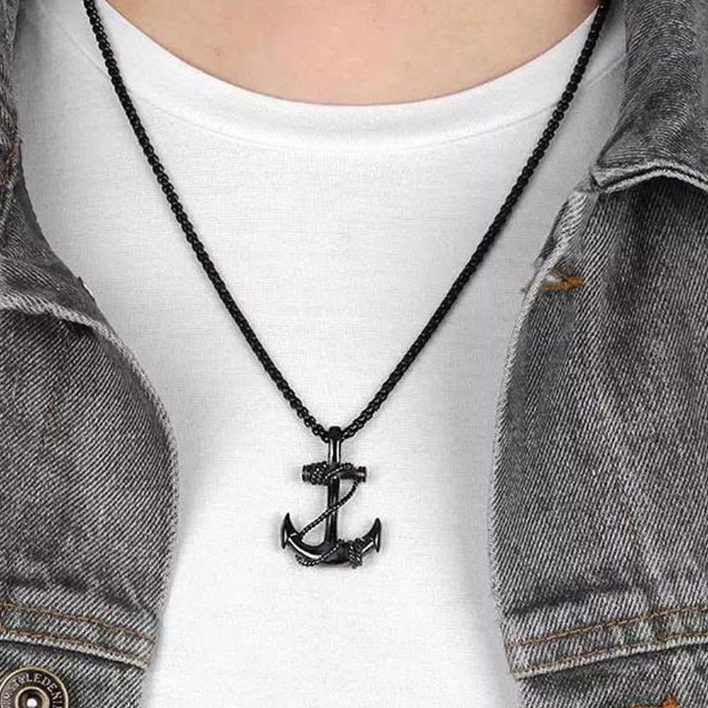 Mahi Black Plated Exclusive Unisex Sailor Anchor Necklace Pendant with Box Chain (PS1101882B)