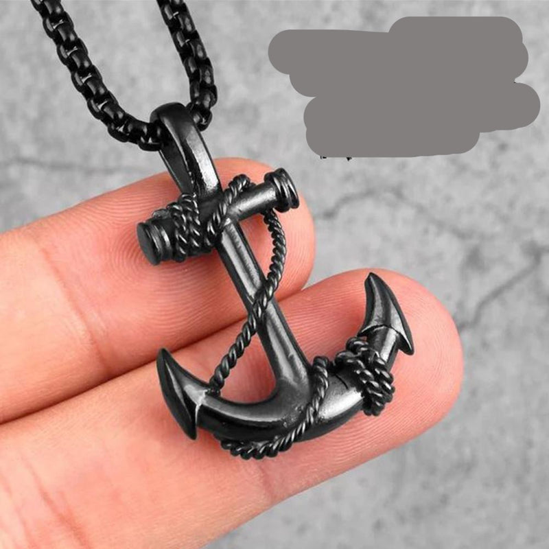 Mahi Black Plated Exclusive Unisex Sailor Anchor Necklace Pendant with Box Chain (PS1101882B)