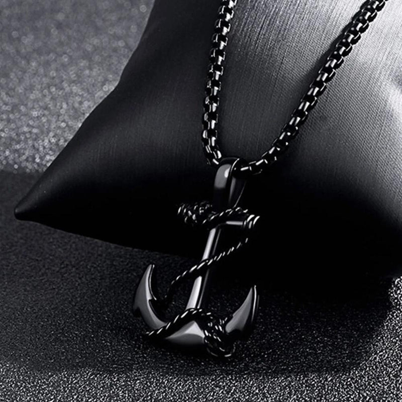 Mahi Black Plated Exclusive Unisex Sailor Anchor Necklace Pendant with Box Chain (PS1101882B)