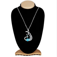 Mahi Dancing Peacock Shaped-Pendant Necklace with Aqua Blue and White Crystals for Women  (PS1101885R)