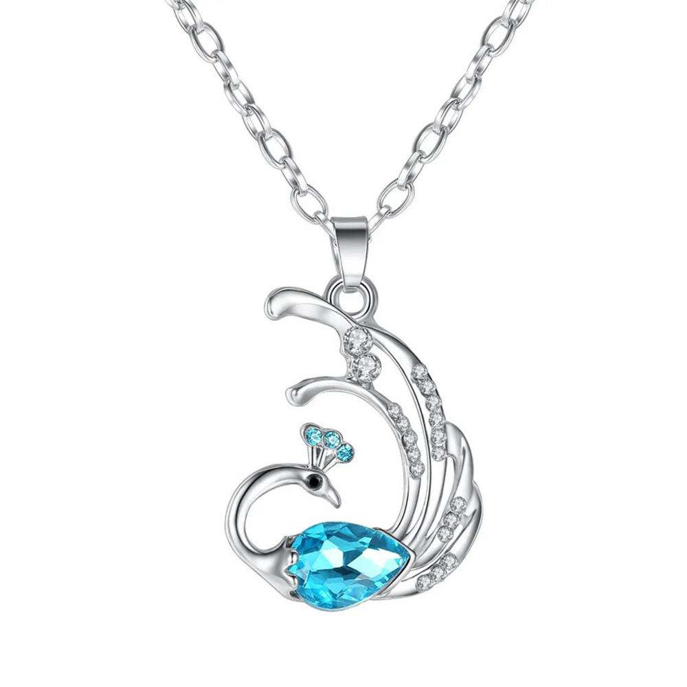 Mahi Dancing Peacock Shaped-Pendant Necklace with Aqua Blue and White Crystals for Women  (PS1101885R)