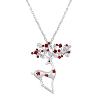 Mahi Red and White Crystals Cute Deer-Shaped Pendant Necklace witth Long Chain for Women (PS1101886RRed)