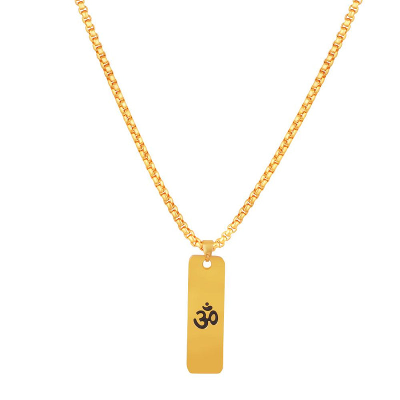 Mahi Gold Plated Lord "Om " Engraved Dual Side Locket Pendant with Chain for Men and Women (PS1101915G)