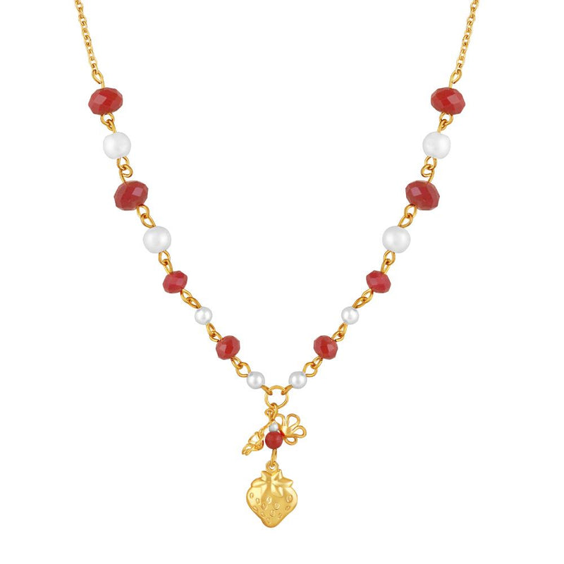 Mahi Simple and Lovely Strawberry Necklace with Artificial Beads and Gold Plating for Women (PS1101918G)