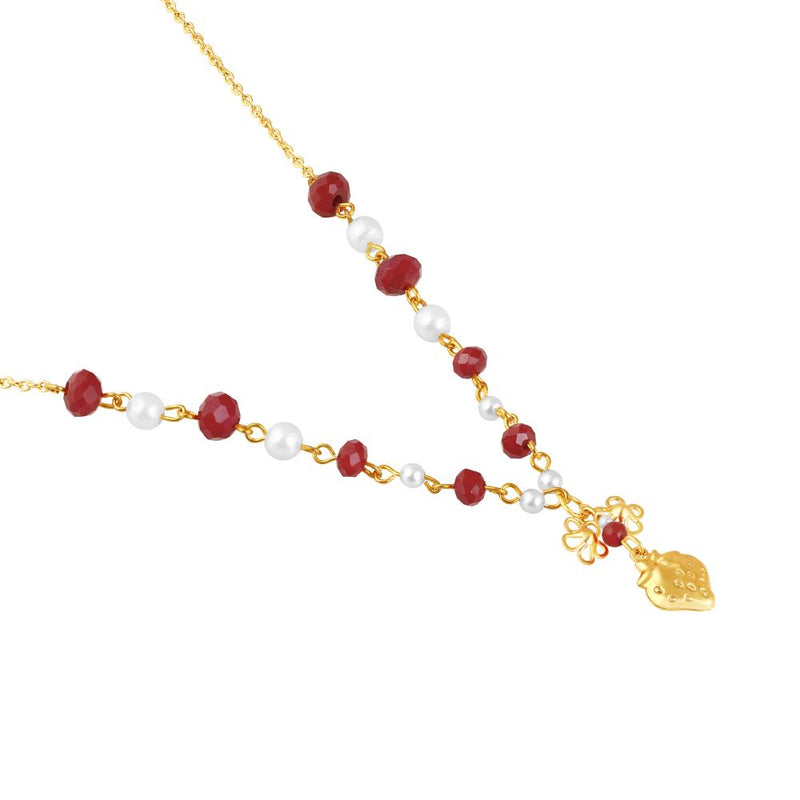 Mahi Simple and Lovely Strawberry Necklace with Artificial Beads and Gold Plating for Women (PS1101918G)