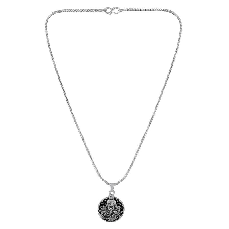 Mahi Unisex Bajrangbali Hanuman Pendant with Chain Oxidised Rhodium Plating (PS1101919R)