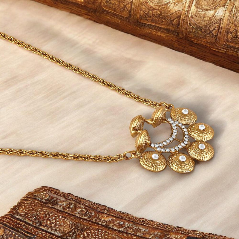 Mahi Traditional Chain Golden Vati Long Pendant Necklace with Crystals for Women (PS1101920G)